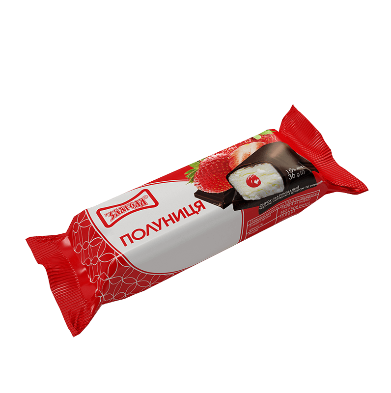 Глазурований сирок з полуницею 15% 36гр Злагода